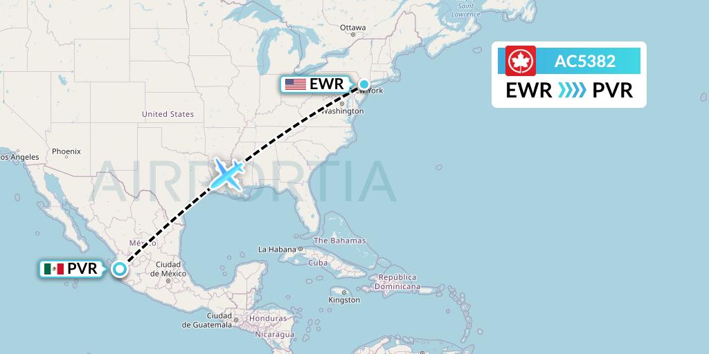 AC5382 Air Canada Flight Map: New York to Puerto Vallarta