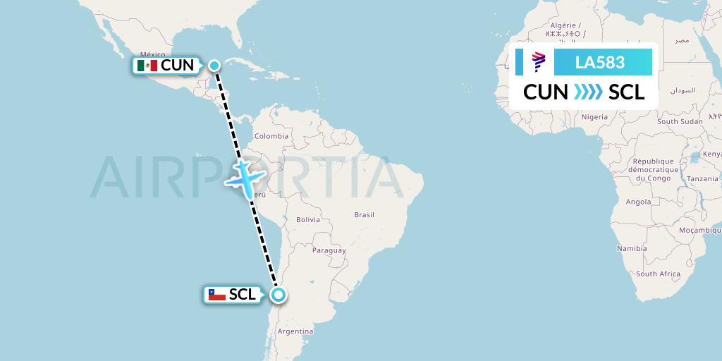LA583 LAN Airlines Flight Map: Cancun to Santiago