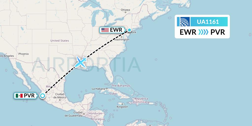 UA1161 United Airlines Flight Map: New York to Puerto Vallarta