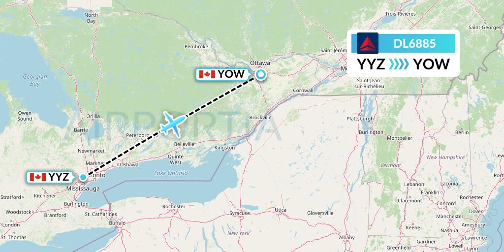 DL6885 Delta Air Lines Flight Map: Toronto to Ottawa