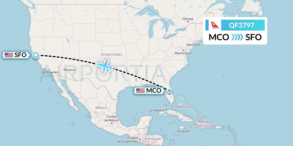 QF3797 Qantas Flight Map: Orlando to San Francisco
