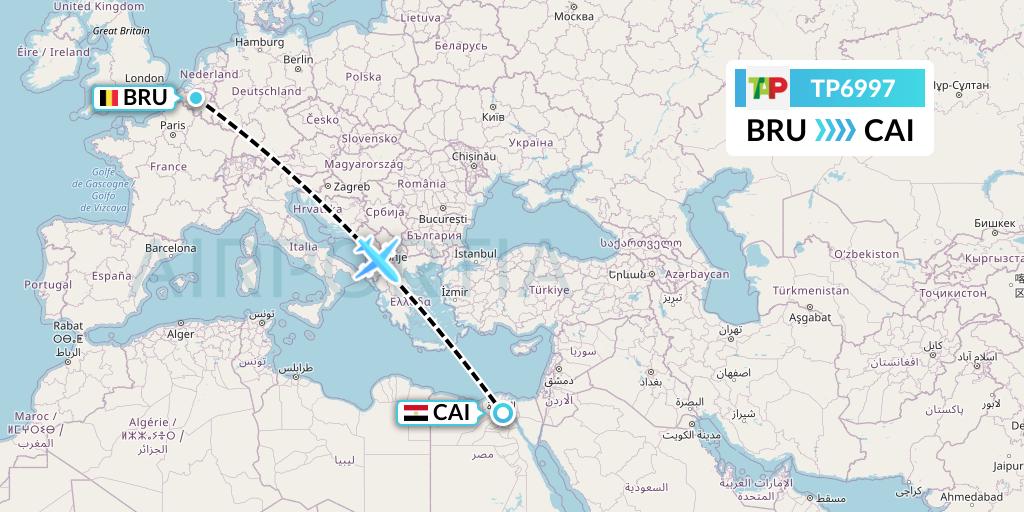 TP6997 TAP Portugal Flight Map: Brussels to Cairo