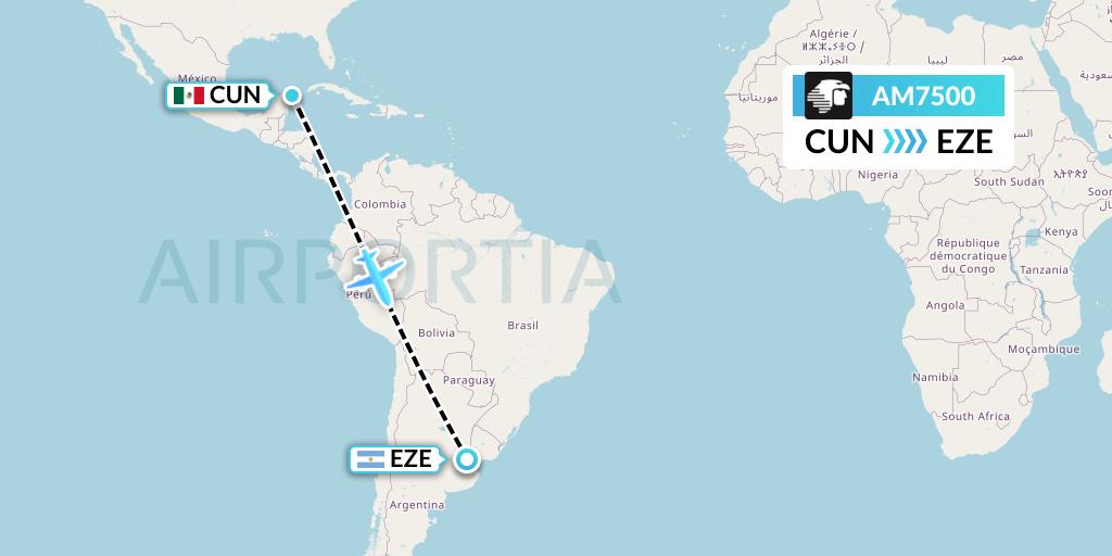 AM7500 Aeromexico Flight Map: Cancun to Buenos Aires