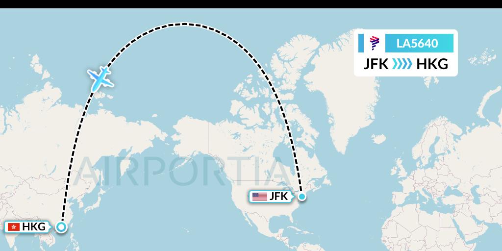 LA5640 LAN Airlines Flight Map: New York to Hong Kong