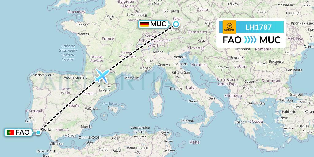 LH1787 Lufthansa Flight Map: Faro to Munich