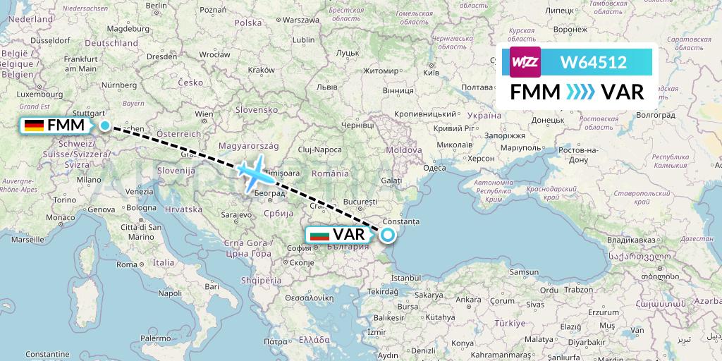 W64512 Wizz Air Flight Map: Memmingen to Varna