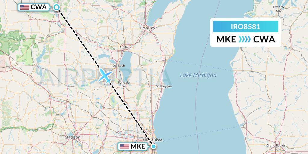 IRO8581 CSA Air Flight Map: Milwaukee to Wausau
