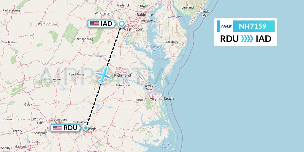 NH7159 All Nippon Airways Flight Map: Raleigh-Durham to Washington