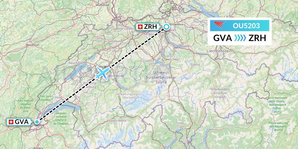 OU5203 Croatia Airlines Flight Map: Geneva to Zurich