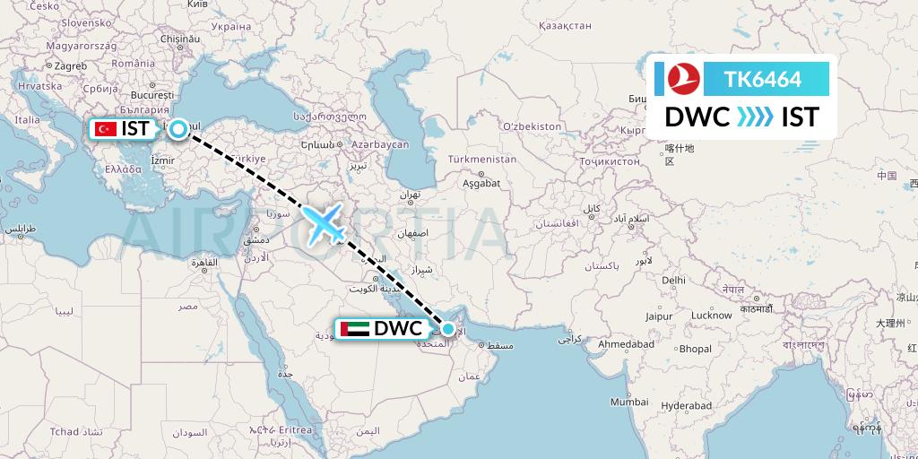 TK6464 Turkish Airlines Flight Map: Dubai to Istanbul