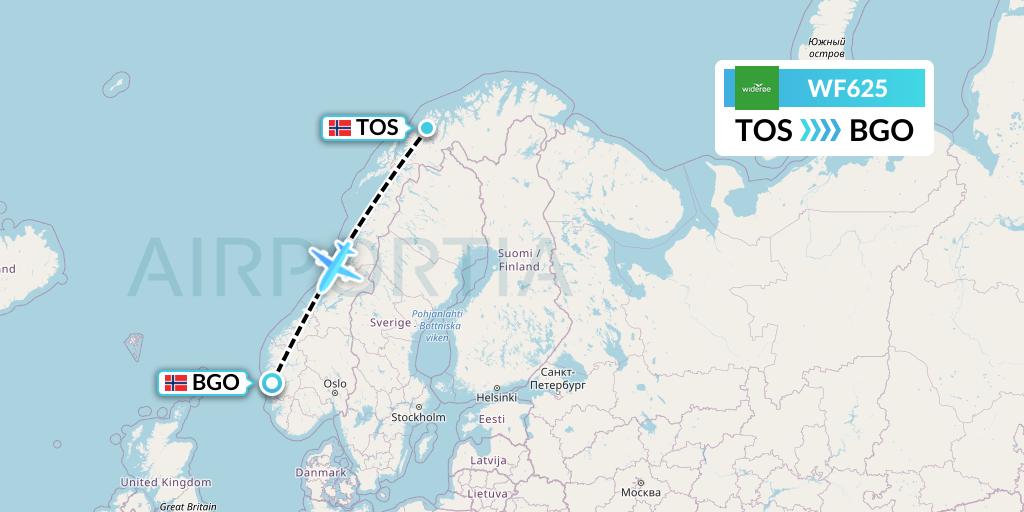 WF625 Wideroe Flight Map: Tromso to Bergen