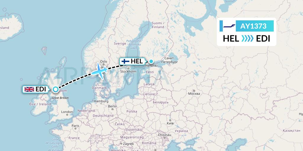 AY1373 Finnair Flight Map: Helsinki to Edinburgh