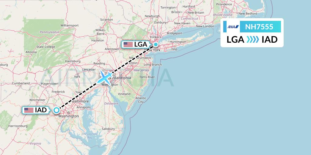 NH7555 All Nippon Airways Flight Map: New York to Washington