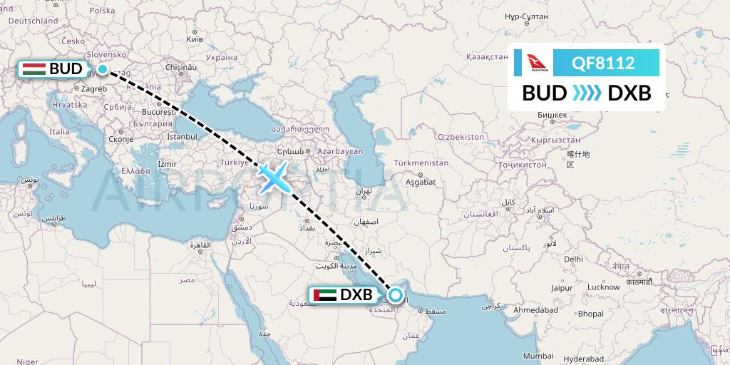 QF8112 Qantas Flight Map: Budapest to Dubai