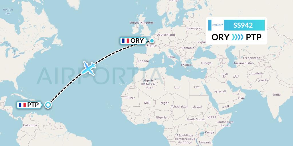 SS942 Corsair Flight Map: Paris to Pointe-a-Pitre