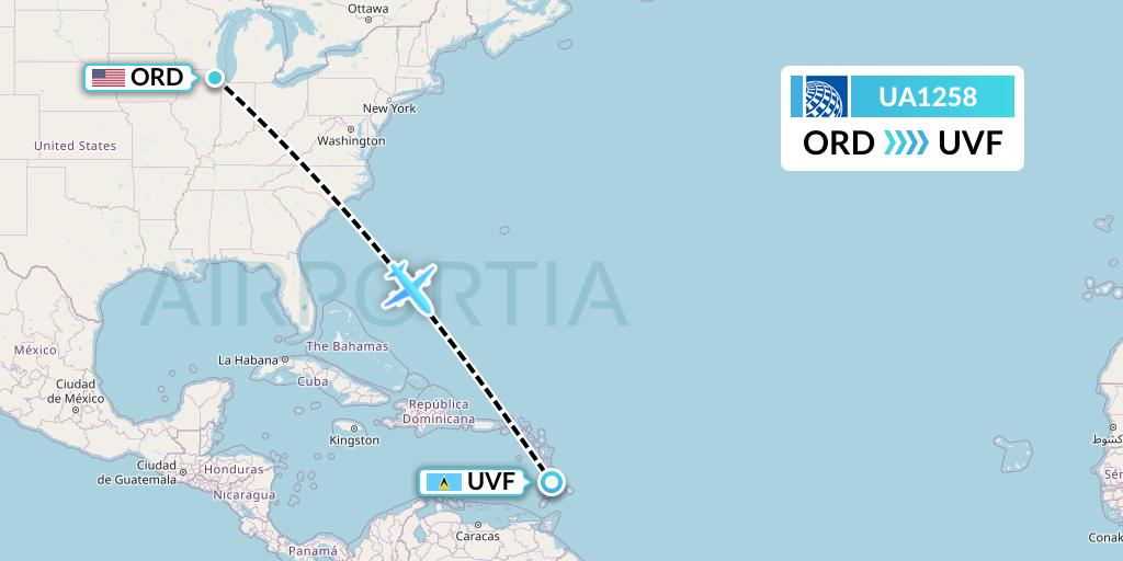 UA1258 United Airlines Flight Map: Chicago to Vieux Fort