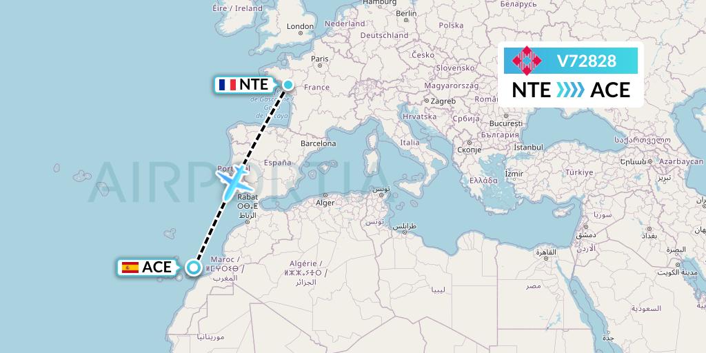 V72828 Volotea Flight Map: Nantes to Lanzarote