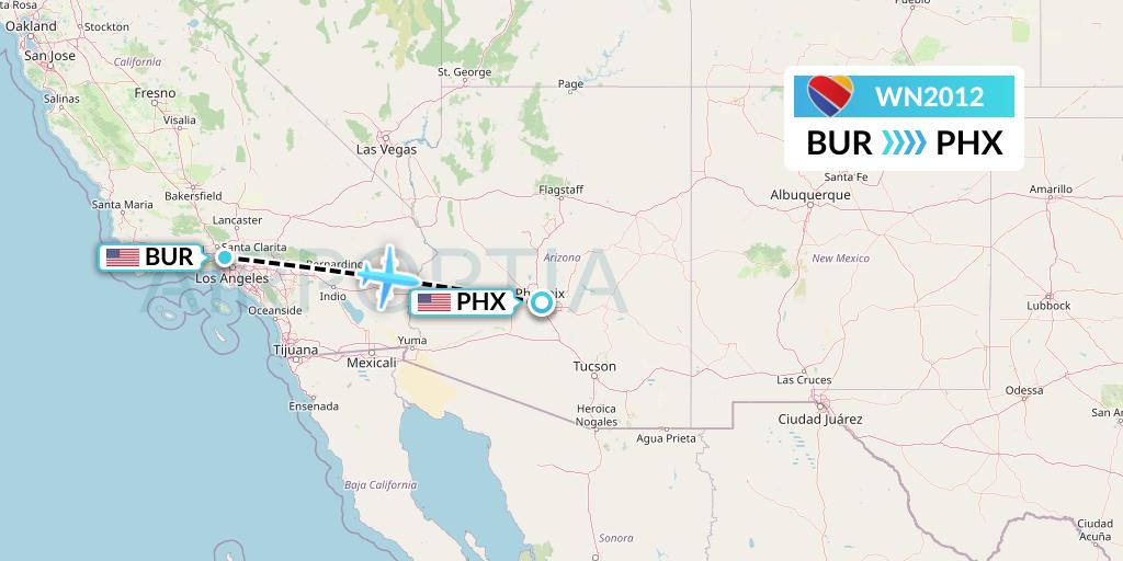 WN2012 Southwest Airlines Flight Map: Burbank to Phoenix