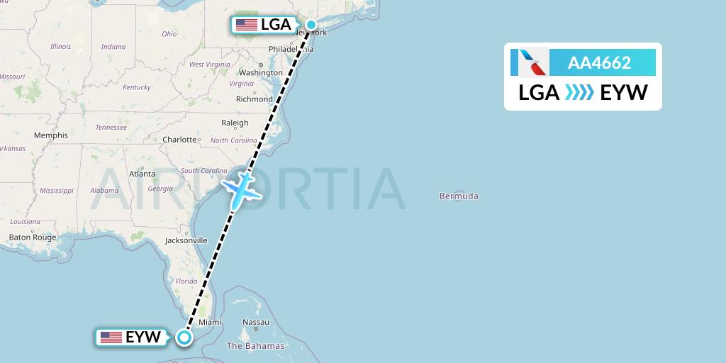 AA4662 American Airlines Flight Map: New York to Key West