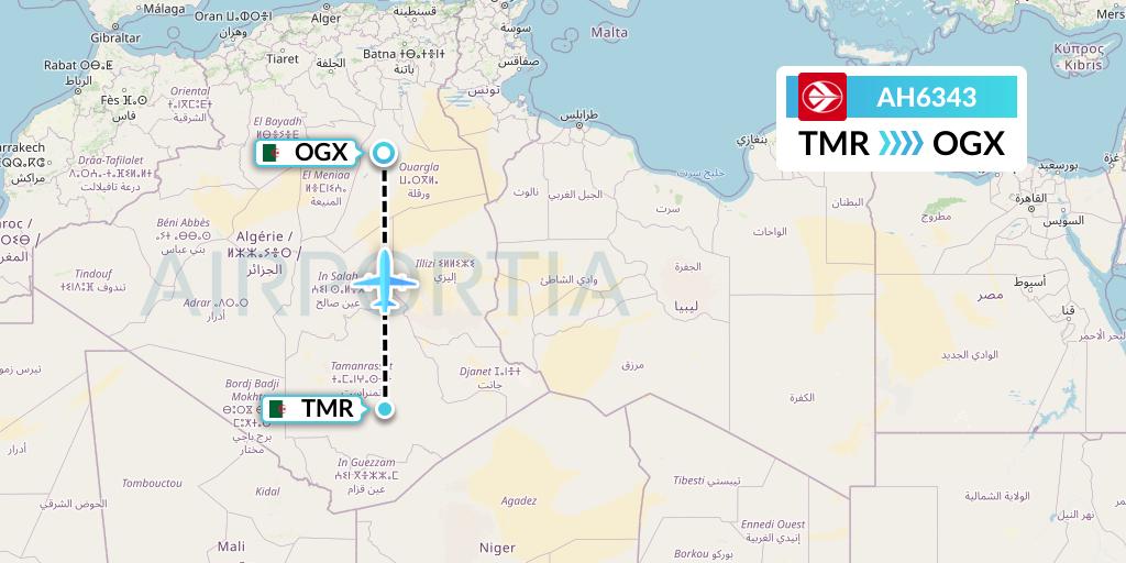 AH6343 Air Algerie Flight Map: Tamanrasset to Ouargla