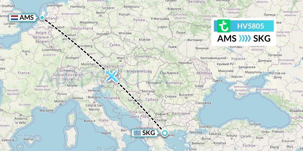 HV5805 Transavia Flight Map: Amsterdam to Thessaloniki