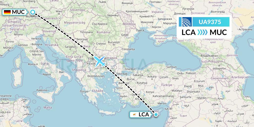UA9375 United Airlines Flight Map: Larnaca to Munich