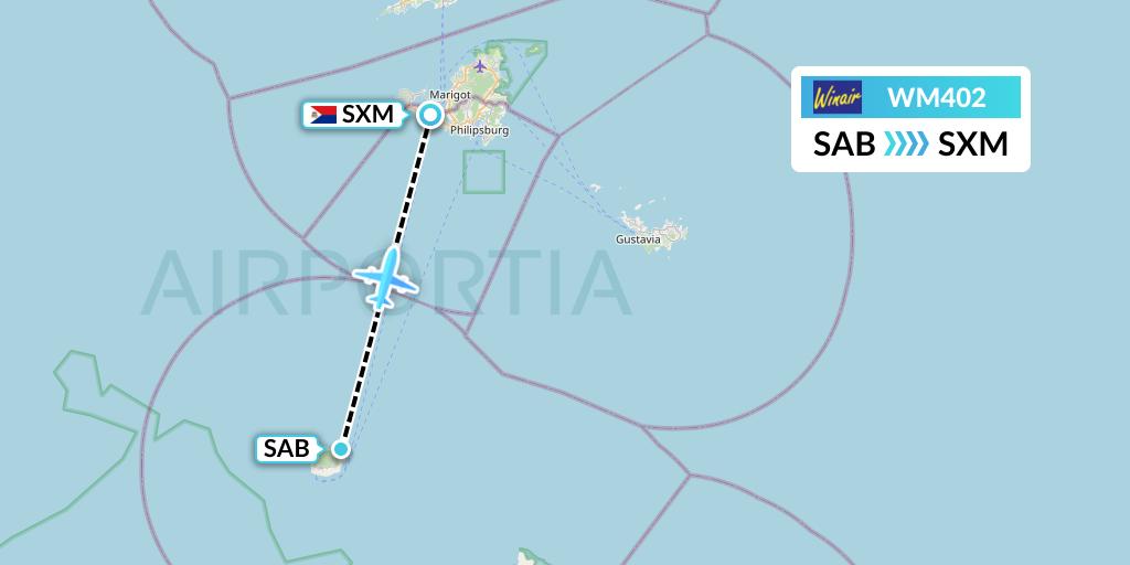 WM402 Winair Flight Map: Saba to Sint Maarten
