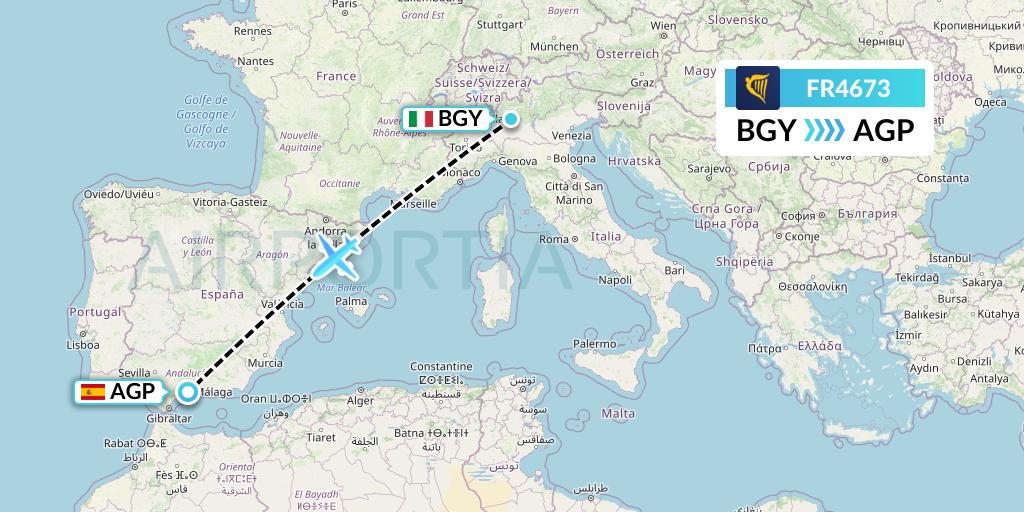 FR4673 Ryanair Flight Map: Milan to Malaga