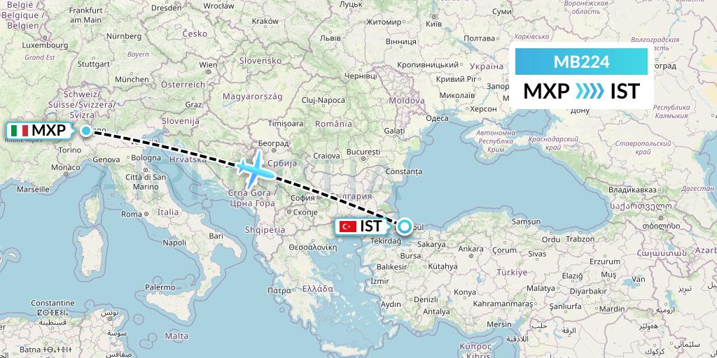 MB224 MNG Airlines Flight Map: Milan to Istanbul