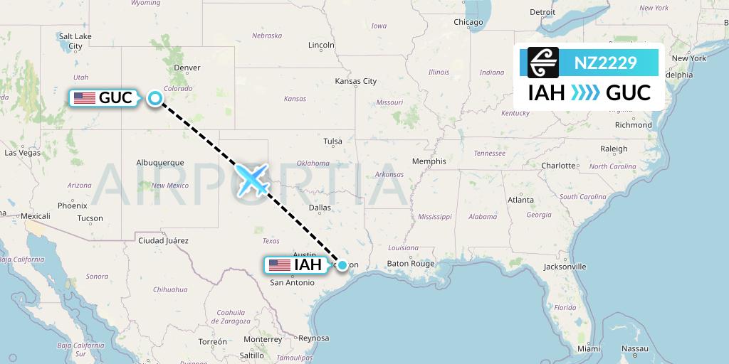 NZ2229 Air New Zealand Flight Map: Houston to Gunnison