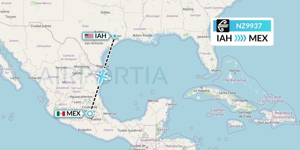 NZ9937 Air New Zealand Flight Map: Houston to Mexico City
