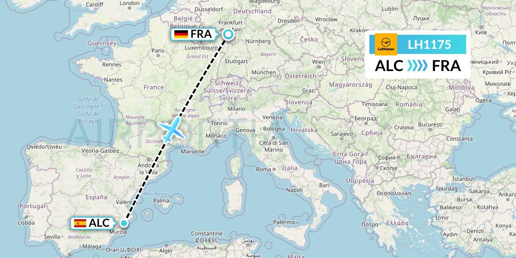 LH1175 Lufthansa Flight Map: Alicante to Frankfurt