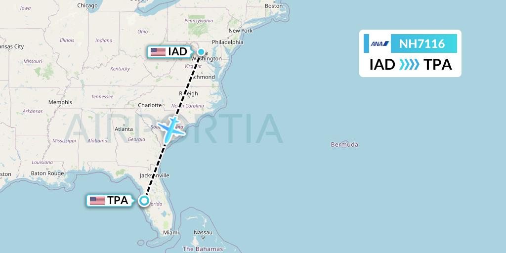 NH7116 All Nippon Airways Flight Map: Washington to Tampa