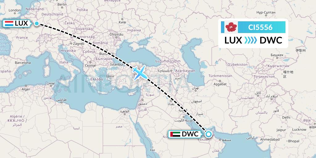 CI5556 China Airlines Flight Map: Luxembourg to Dubai
