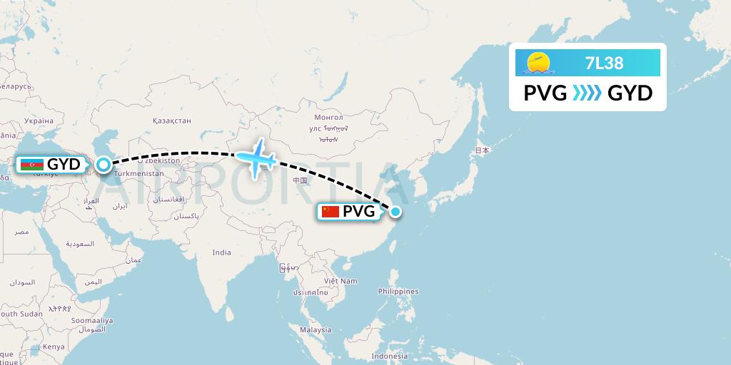 7L38 Silk Way West Airlines Flight Map: Shanghai to Baku