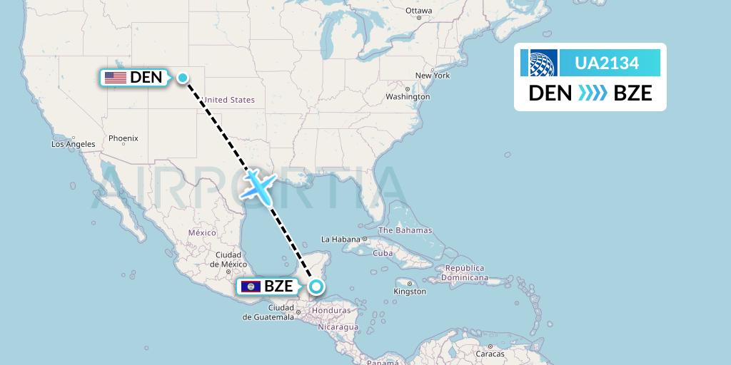 UA2134 United Airlines Flight Map: Denver to Belize City
