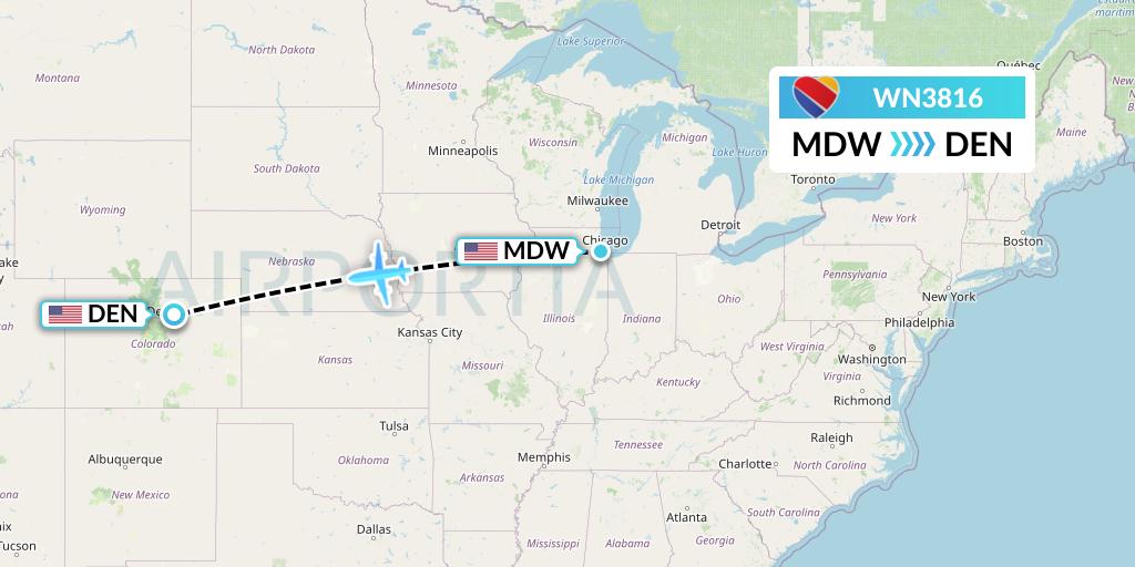 WN3816 Southwest Airlines Flight Map: Chicago to Denver