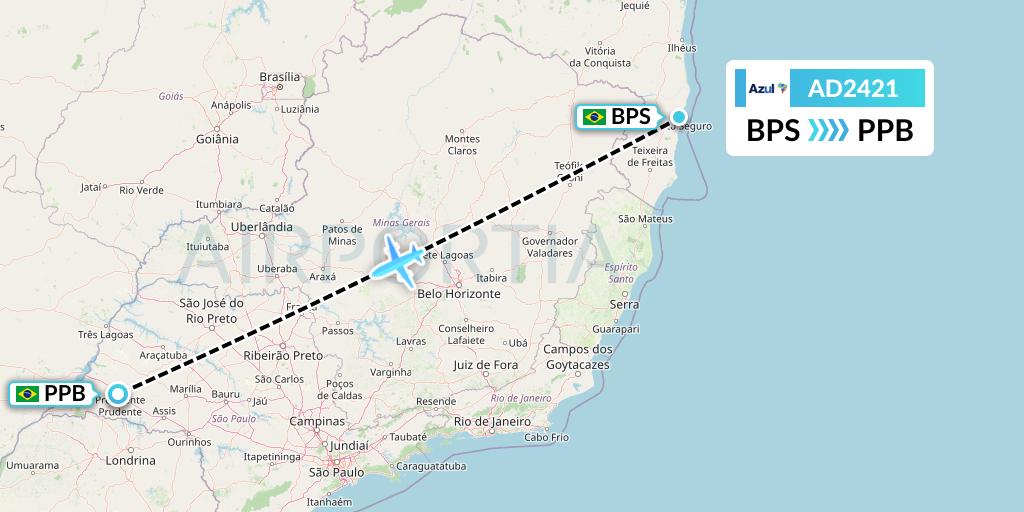 AD2421 Azul Brazilian Airlines Flight Map: Porto Seguro to Presidente Prudente