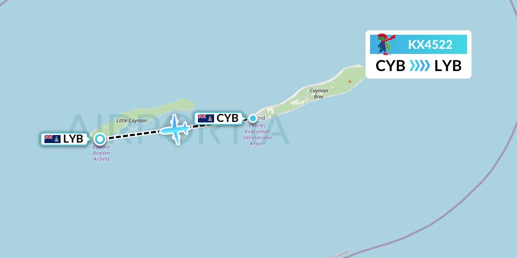 KX4522 Cayman Airways Flight Map: Cayman Brac to Little Cayman