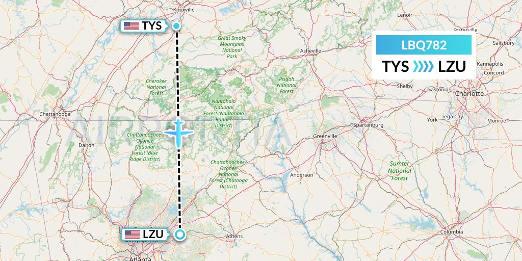 LBQ782 Quest Diagnostics Flight Map: Knoxville to Lawrenceville