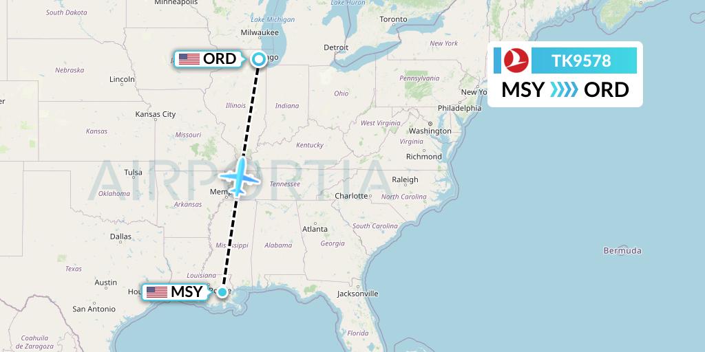 TK9578 Flight Status Turkish Airlines New Orleans to Chicago (THY9578)
