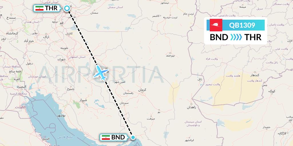 QB1309 Qeshm Airlines Flight Map: Bandar Abbas to Tehran