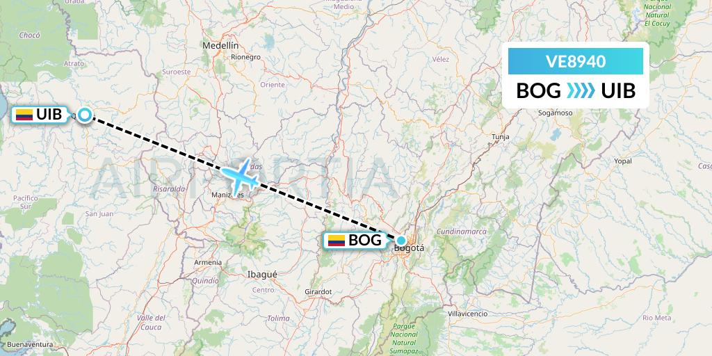 VE8940 Easyfly Flight Map: Bogota to Quibdo