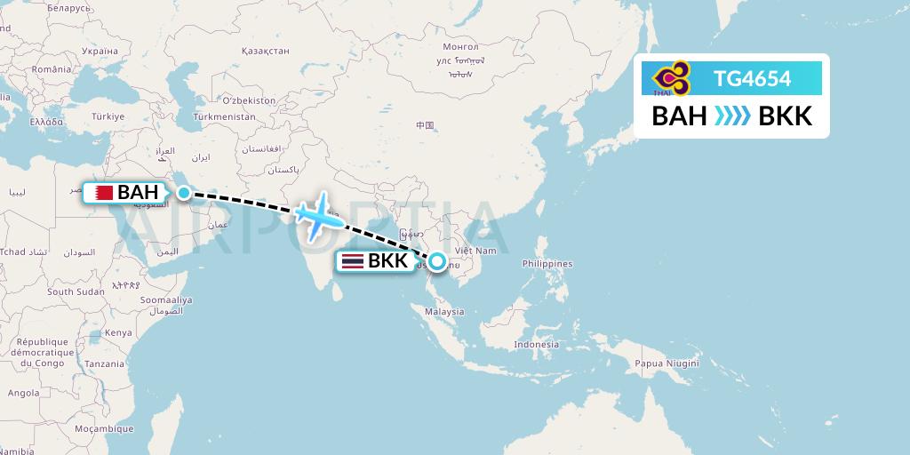 TG4654 Thai Airways Flight Map: Bahrain to Bangkok