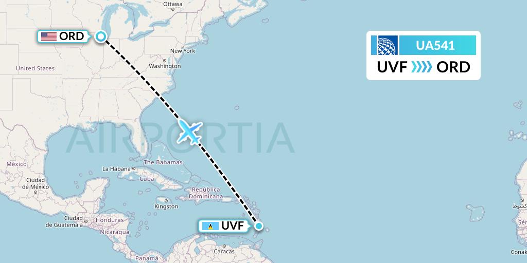 UA541 United Airlines Flight Map: Vieux Fort to Chicago