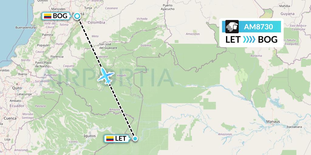 AM8730 Aeromexico Flight Map: Leticia to Bogota