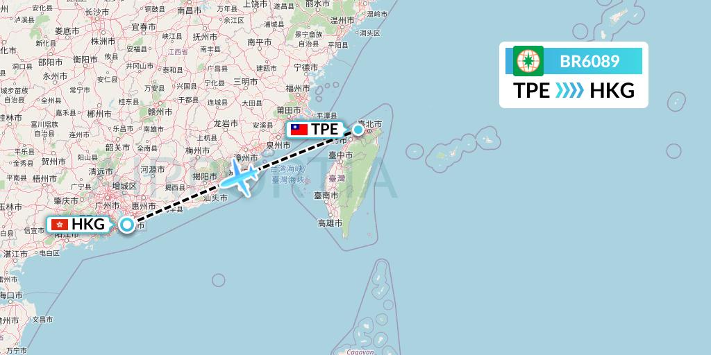 BR6089 EVA Air Flight Map: Taipei to Hong Kong