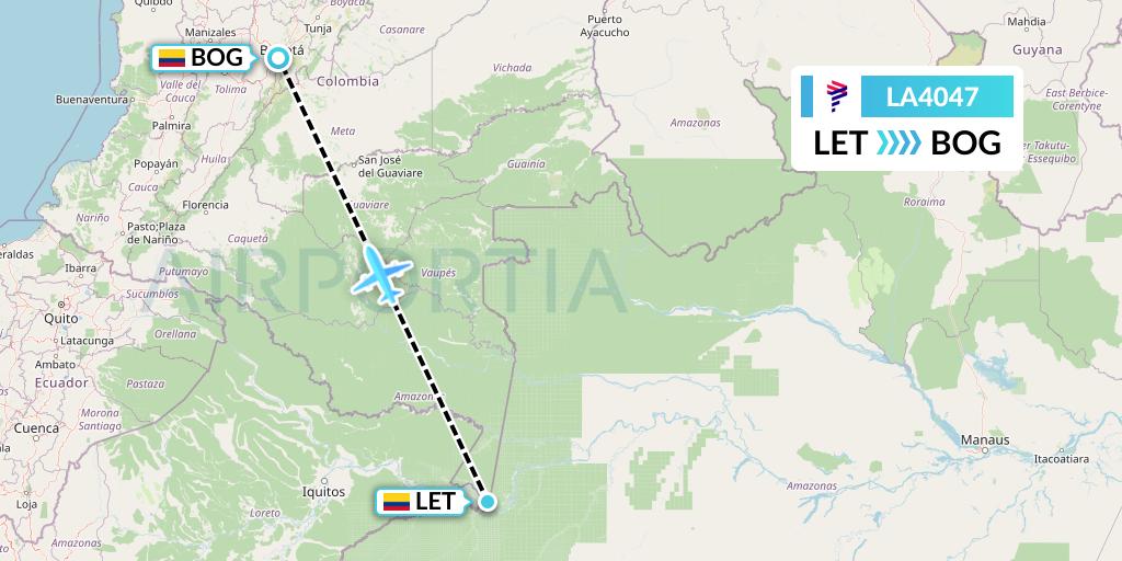 LA4047 LAN Airlines Flight Map: Leticia to Bogota