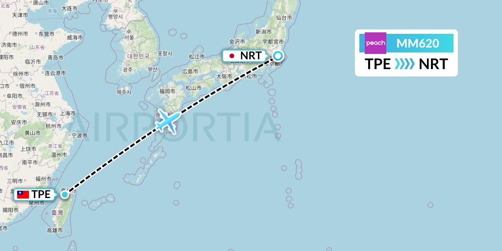 MM620 Peach Aviation Flight Map: Taipei to Tokyo