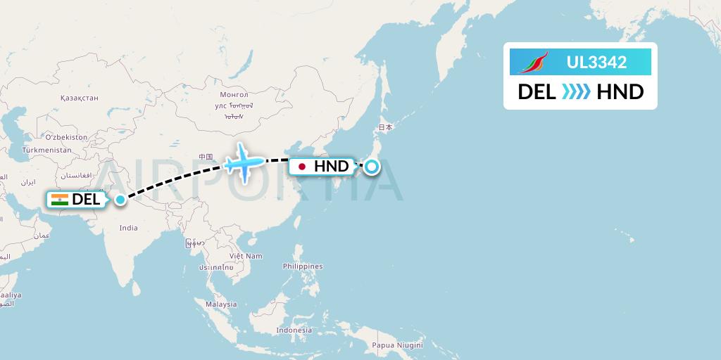 UL3342 SriLankan Airlines Flight Map: Delhi to Tokyo